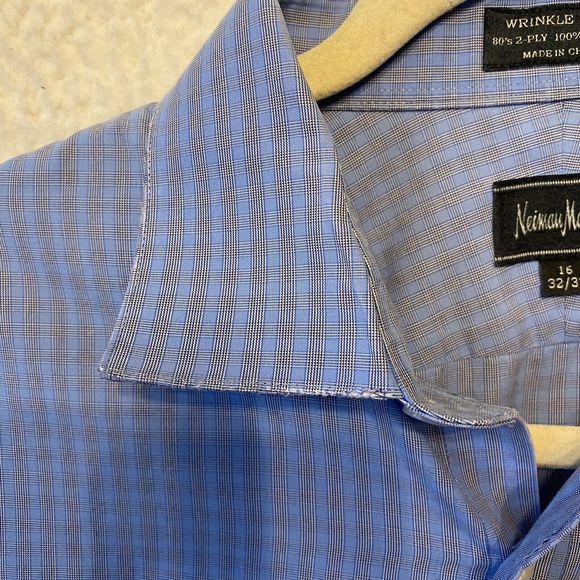 Neiman Marcus long sleeve button‎ down mens plaid shirt Size 16 32/33 Cotton - Picture 5 of 10